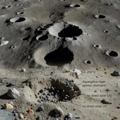 NASA підтвердила можливість виживання земних спор у затінених кратерах південного полюса Місяця